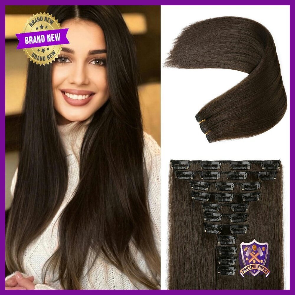 11PCS Clip-In Hair Extensions 24" Long Straight Synthetic Hairpieces